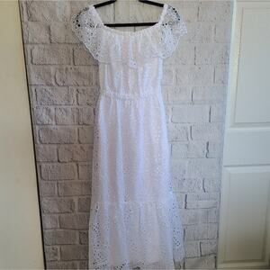 Lilly Pulitzer Geri Off The Shoulder Resort White Scalloped Dress NWT Size S